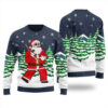 Santa Holiding Gun Ugly Christmas Sweater Navy