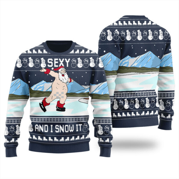Santa Inappropriate Ugly Christmas Sweater Navy