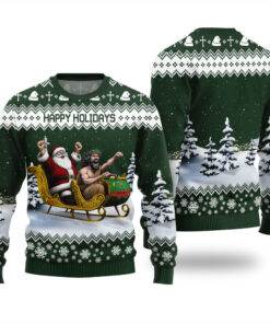 Santa Jesus Funny Ugly Christmas Sweater Forest Green