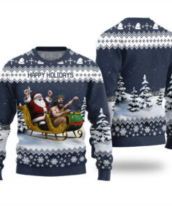 Santa Jesus Funny Ugly Christmas Sweater Navy