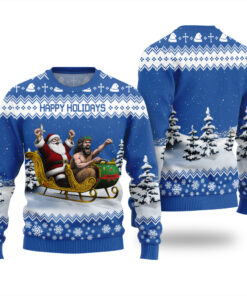 Santa Jesus Funny Ugly Christmas Sweater Royal