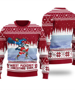 Santa Jesus Hockey Ugly Sweater Cardinal Red