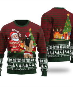 Santa Looking At Sexy Girl Ugly Christmas Sweater Forest Green