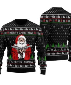 Santa Merry Christmas Ugly Christmas Sweater Black