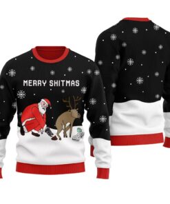 Santa Merry Shitmas Funny Ugly Christmas Sweater Black