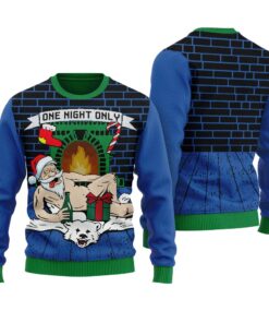 Santa One Night Only Funny Ugly Christmas Sweater Royal