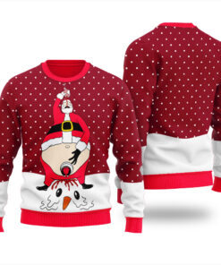 Santa Peeing Beverage Christmas Sweater Cardinal Red