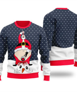 Santa Peeing Beverage Ugly Christmas Sweater Navy