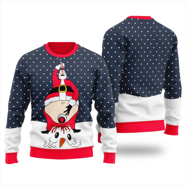 Santa Peeing Beverage Ugly Christmas Sweater Navy