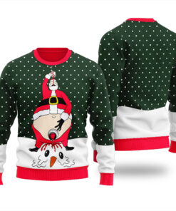 Santa Peeing Jingle Juice Ugly Sweater Forest Green