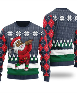 Santa Playing Golf Christmas Sweater Navy