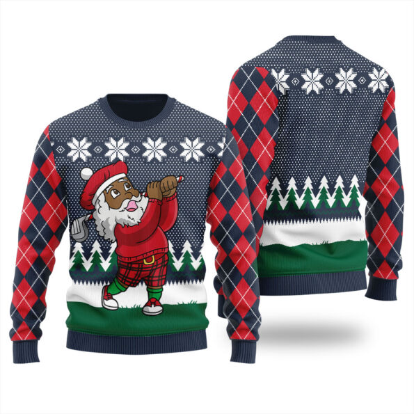 Santa Playing Golf Christmas Sweater Navy