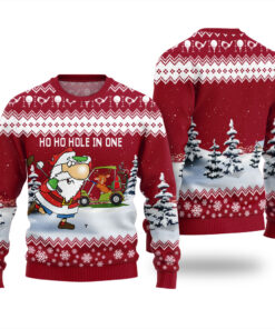 Santa Playing Hockey Funny Ugly Christmas Sweater Cardinal Red