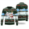 Santa Playing Hockey Funny Ugly Christmas Sweater Forest Green
