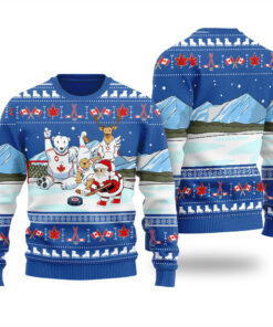 Santa Playing Hockey Funny Ugly Christmas Sweater Royal