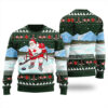Santa Playing Hockey Ugly Christmas Sweater Forest Green