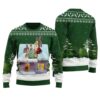 Santa Reindeer Playing Cards Ugly Sweater Forest Green