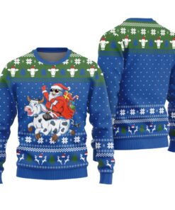 Santa Riding Cow Funny Ugly Christmas Sweater Royal