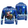 Santa Riding Motorbike Ugly Christmas Sweater Royal