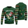 Santa Riding T-Rex Funny Ugly Christmas Sweater Forest Green