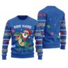 Santa Riding T-Rex Funny Ugly Christmas Sweater Royal