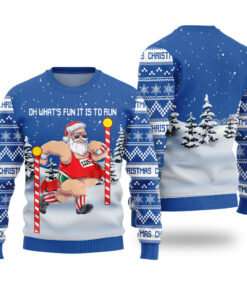 Santa Running Ugly Christmas Sweater Royal