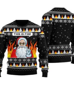 Santa Say Hi Funny Ugly Christmas Sweater Black