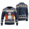 Santa Say Hi On Fire Ugly Christmas Sweater Navy