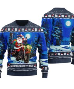 Santa Season's Greetings Ugly Christmas Sweater Navy