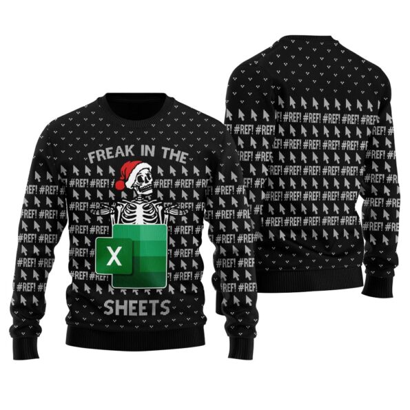 Santa Skeleton Freak In The Sheets Christmas Sweater Black