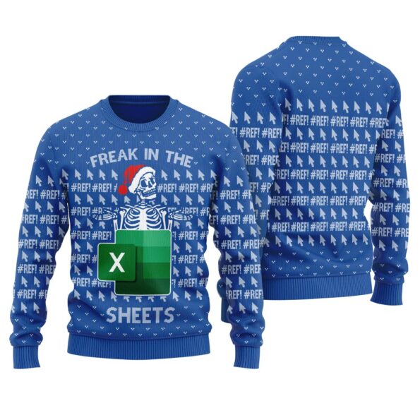 Santa Skeleton Freak In The Sheets Christmas Sweater Royal