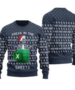 Santa Skeleton Freak In The Sheets Ugly Christmas Sweater Navy