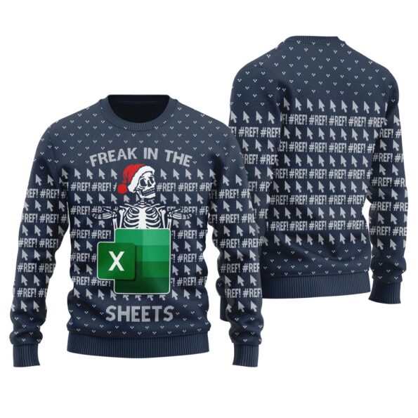 Santa Skeleton Freak In The Sheets Ugly Christmas Sweater Navy