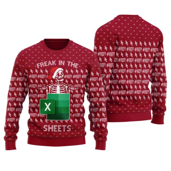 Santa Skeleton Freak In The Sheets Ugly Sweater Cardinal Red