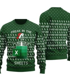 Santa Skeleton Freak In The Sheets Ugly Sweater Forest Green