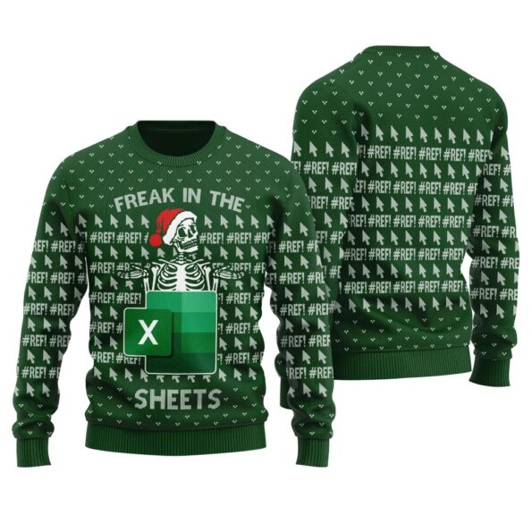 Santa Skeleton Freak In The Sheets Ugly Sweater Forest Green