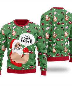 Santa Swoleman Christmas Sweater Forest Green