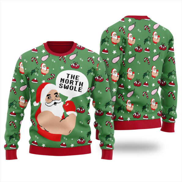 Santa Swoleman Christmas Sweater Forest Green