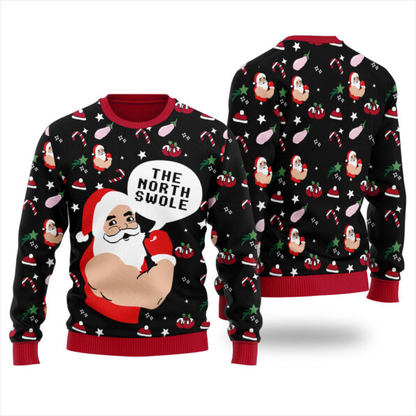 Santa Swoleman Ugly Christmas Sweater Black