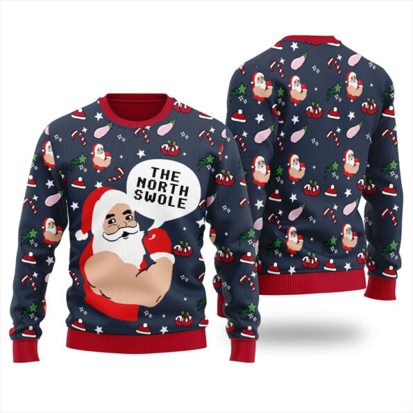 Santa The Swoleman Ugly Christmas Sweater Navy