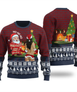 Santa With Sexy Girl Ugly Christmas Sweater Navy