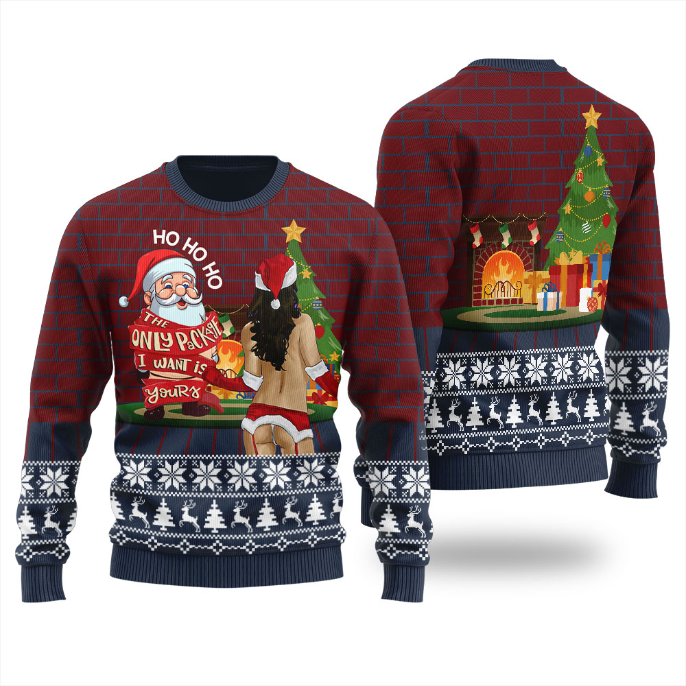 Santa With Sexy Girl Ugly Christmas Sweater Navy 6 Santa With Sexy Girl Ugly Christmas Sweater Navy