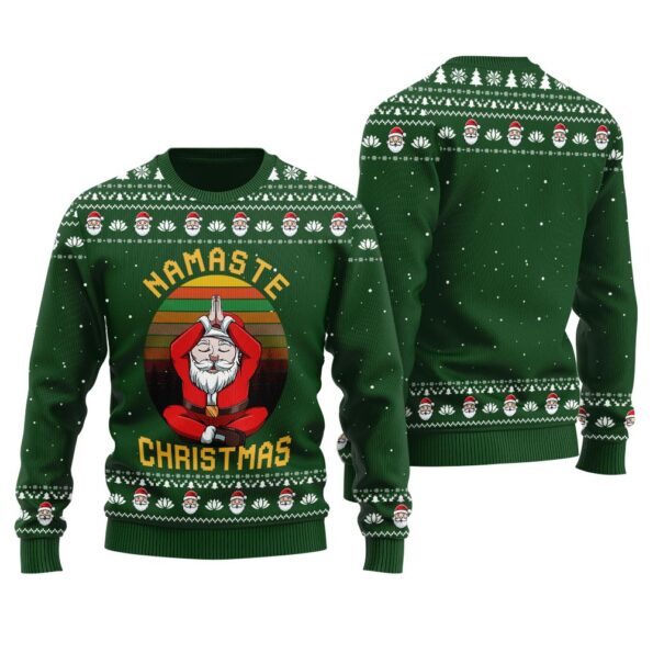 Santa Yoga Ugly Sweater Forest Green