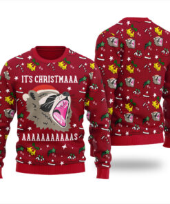 Screaming Raccoon Ugly Christmas Sweater Cardinal Red
