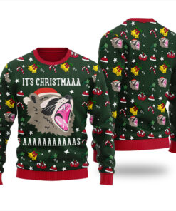Screaming Raccoon Ugly Sweater Forest Green