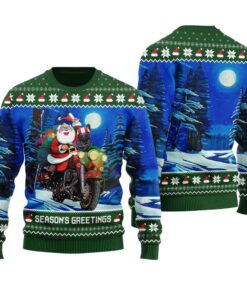 Season's Greetings Ugly Christmas Sweater Forest Green