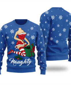 Sexy Santa Girl Naughty Ugly Christmas Sweater Royal