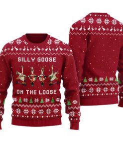 Silly Goose On The Loose Ugly Christmas Sweater Cardinal Red