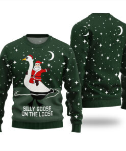 Silly Goose On The Loose Ugly Christmas Sweater Forest Green