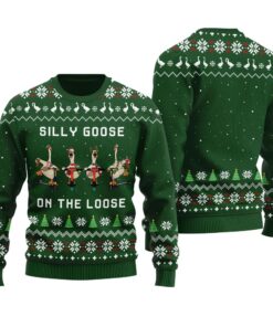 Silly Goose On The Loose Ugly Christmas Sweater Forest Green